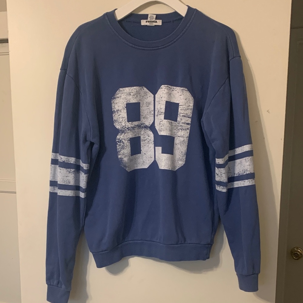 RSQ Blue Crewneck Sweater with White 89 Print